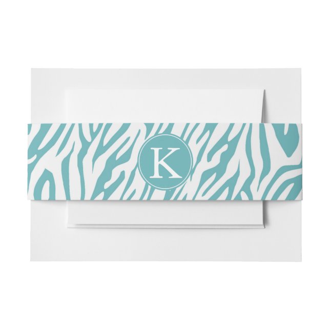 Cintas Para Invitaciones Monograma de impresión de cebra blanca Aqua (Anverso Ejemplo)