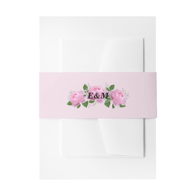 Cintas Para Invitaciones Monograma de rosas rosadas aromáticas (Anverso Ejemplo)