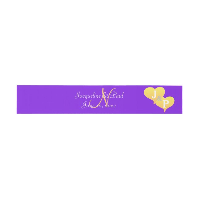 Cintas Para Invitaciones Monograma de Sunset Hearts Violet Golden (Superficie plana)
