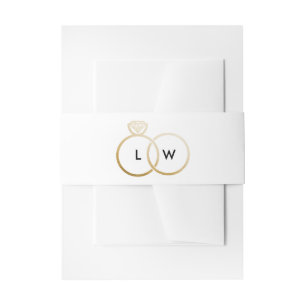 Cintas Para Invitaciones Monograma del anillo de Boda blanco y dorado