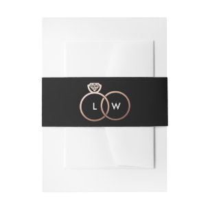 Cintas Para Invitaciones Monograma del anillo del Boda de oro negro y Rosa