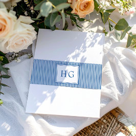 Cintas Para Invitaciones Monograma del Boda de la tela costera azul