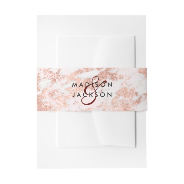 Cintas Para Invitaciones Monograma del Boda de Mármol de Oro de Borgoña y R (Anverso Ejemplo)