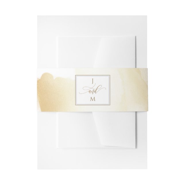 Cintas Para Invitaciones Monograma del Boda de pincel amarillo dorado (Anverso Ejemplo)