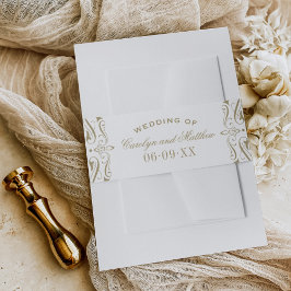 Cintas Para Invitaciones Monograma del Boda floreciente de oro de época