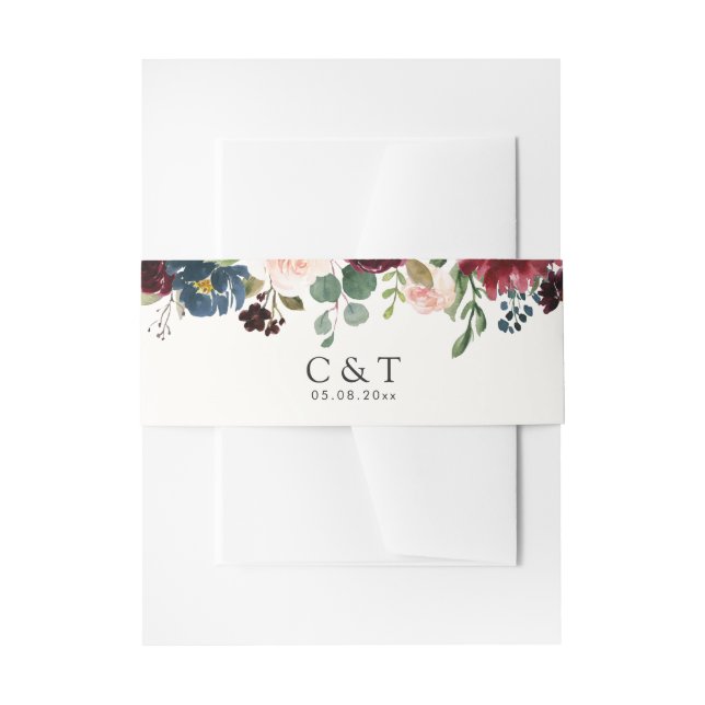 Cintas Para Invitaciones Monograma del ramo el | de Borgoña (Anverso Ejemplo)