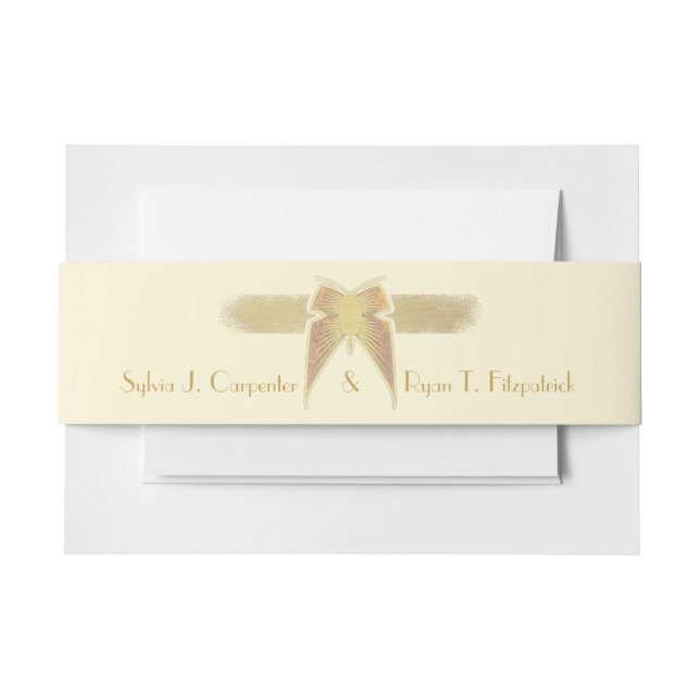 Cintas Para Invitaciones Monograma dorado de mariposa Art Deco (Anverso Ejemplo)