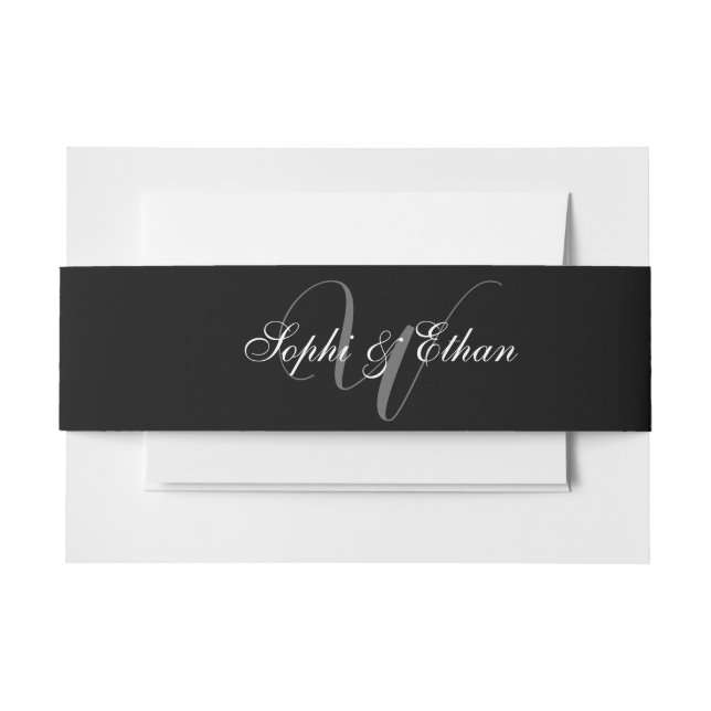 Cintas Para Invitaciones Monograma elegante Boda blanco negro (Anverso Ejemplo)