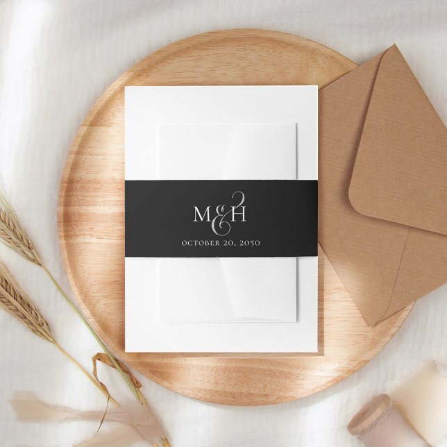Cintas Para Invitaciones Monograma elegante Boda blanco y negro (Simple minimalist monogram calligraphy script ampersand. )