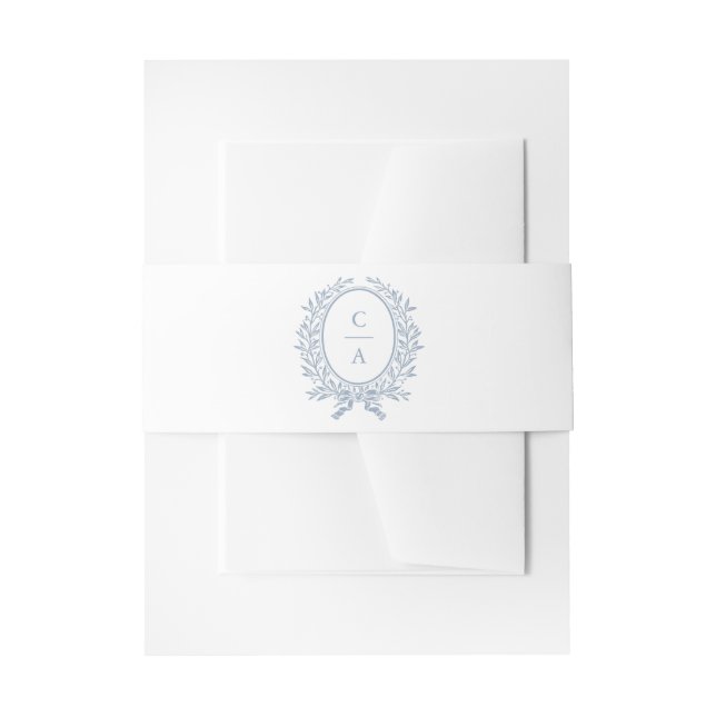 Cintas Para Invitaciones Monograma elegante de Boda azul de hojas de oliva (Anverso Ejemplo)