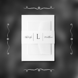 Cintas Para Invitaciones Monograma elegante de Boda blanco y negro