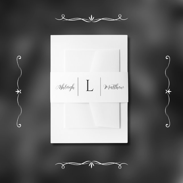 Cintas Para Invitaciones Monograma elegante de Boda blanco y negro (Subido por el creador)