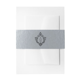 Cintas Para Invitaciones Monograma elegante de Escudo negro falso plateado