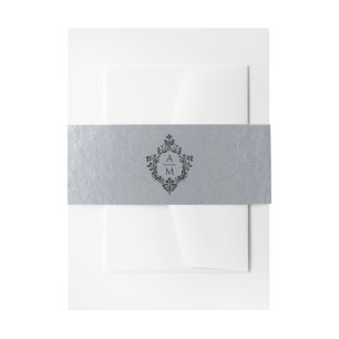 Cintas Para Invitaciones Monograma elegante de Escudo negro falso plateado
