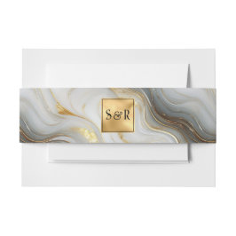 Cintas Para Invitaciones Monograma Faux Gold, Gray & White Marble Boda