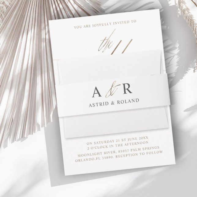 Cintas Para Invitaciones Monograma Faux Gold y Boda Blanco (Subido por el creador)