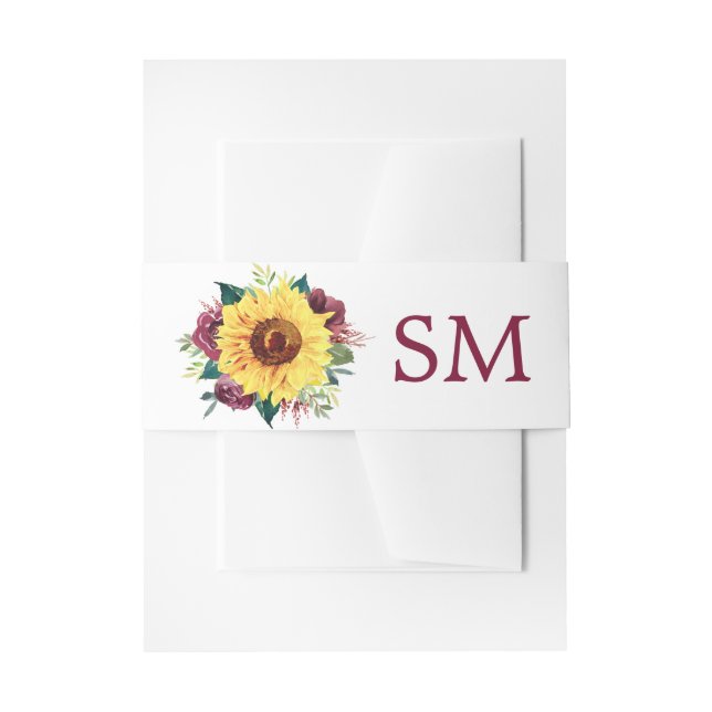 Cintas Para Invitaciones Monograma floral de girasol acuarela (Anverso Ejemplo)