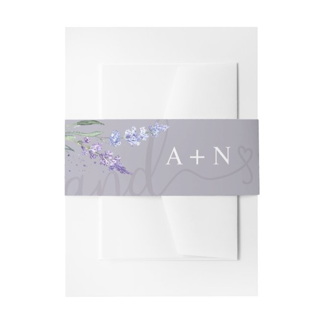 Cintas Para Invitaciones Monograma floral de lavanda en acuarela romántica (Anverso Ejemplo)