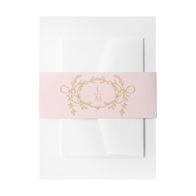 Cintas Para Invitaciones Monograma francés dulce Rubor rosa Ornate (Anverso Ejemplo)