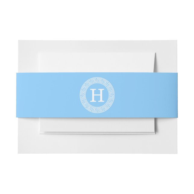 Cintas Para Invitaciones Monograma inicial del marco de la llave griega azu (Anverso Ejemplo)