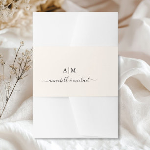 Cintas Para Invitaciones Monograma, Letra a Mano, Beige Elegante