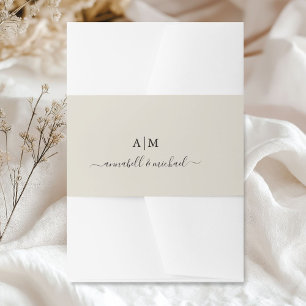 Cintas Para Invitaciones Monograma, letra a mano, elegante taupe