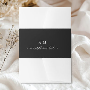 Cintas Para Invitaciones Monograma, letra a mano, negro elegante