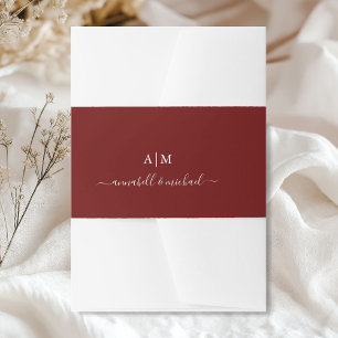 Cintas Para Invitaciones Monograma, Letra a Mano, Rojo Elegante