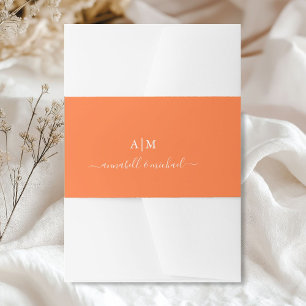 Cintas Para Invitaciones Monograma, letra manuscrita, naranja elegante