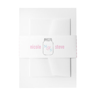 Cintas Para Invitaciones Monograma Mason Jar rosa y azul Boda
