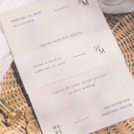 Cintas Para Invitaciones Monograma Minimalista Marfil Editorial Boda