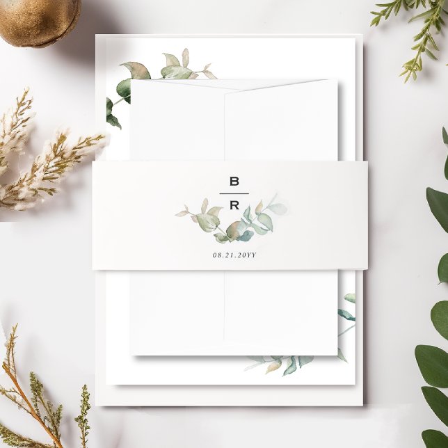 Cintas Para Invitaciones Monograma mínimo Eucalyptus Greenery Boda (Subido por el creador)