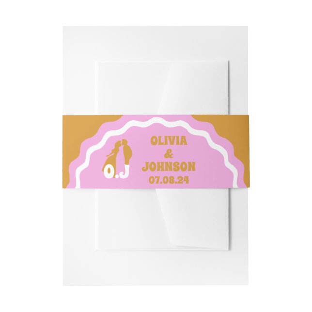 Cintas Para Invitaciones Monograma moderno audaz retro amarillo rosado (Anverso Ejemplo)