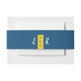 Cintas Para Invitaciones Monograma moderno de boda azul y amarillo contempo