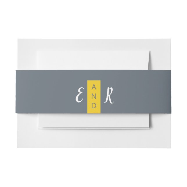 Cintas Para Invitaciones Monograma moderno de boda gris y amarillo contempo (Anverso Ejemplo)