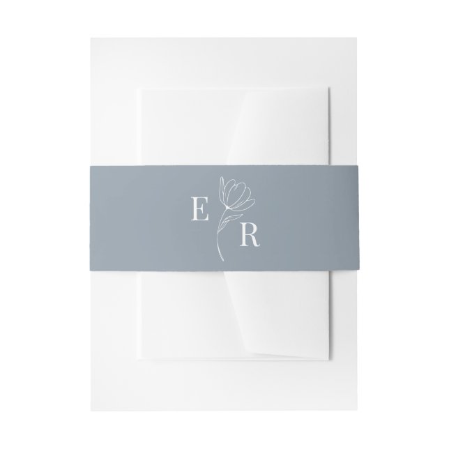 Cintas Para Invitaciones Monograma moderno de floral azul turbio Minimalist (Anverso Ejemplo)