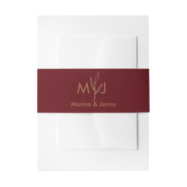 Cintas Para Invitaciones Monograma moderno de hoja dorada de Borgoña