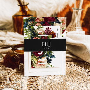 Cintas Para Invitaciones Monograma Moody Burgundy Boda negro oscuro