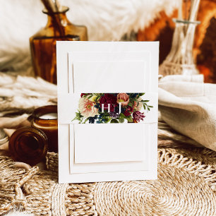 Cintas Para Invitaciones Monograma Moody Burgundy jewel Boda floral