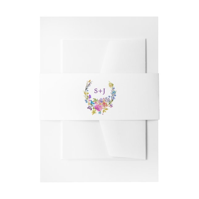 Cintas Para Invitaciones Monograma morado de flor rosa y azul (Anverso Ejemplo)