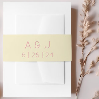 Cintas Para Invitaciones Monograma retro Boda pastel amarillo y rosa