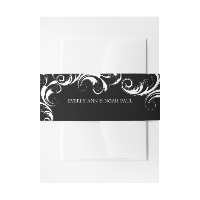 Cintas Para Invitaciones Monograma Royal Swirl blanco y negro (Anverso Ejemplo)