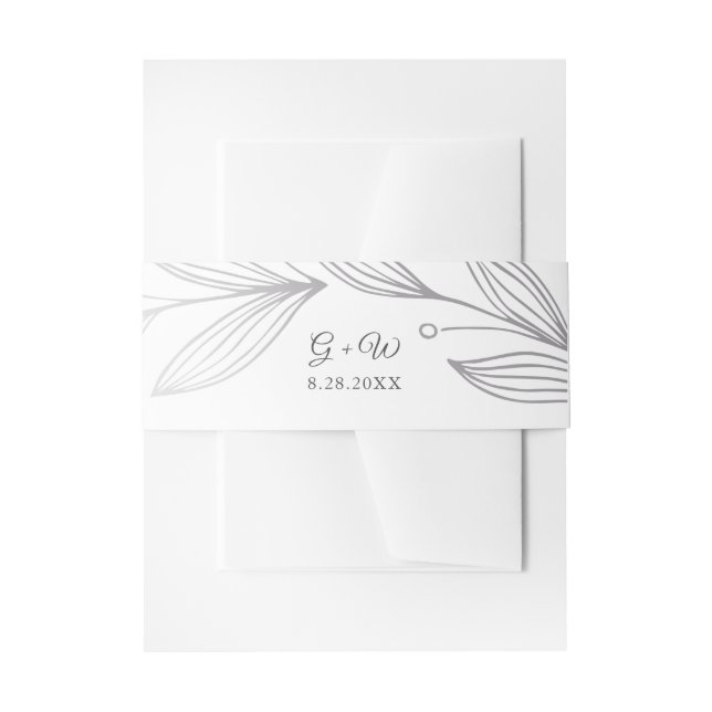 Cintas Para Invitaciones Monograma Salto Botánico Plateado Elegante Boda (Anverso Ejemplo)
