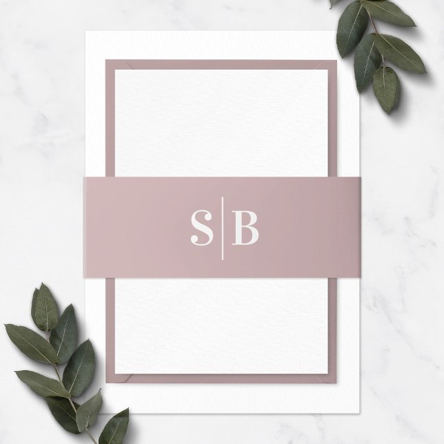 Cintas Para Invitaciones Monograma simple Boda rosa de Mauve con polvo (Subido por el creador)