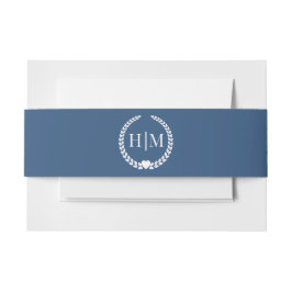 Cintas Para Invitaciones Monograma simple minimalista de azul acero profund