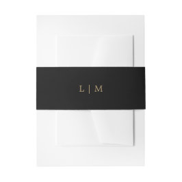 Cintas Para Invitaciones Monograma Simple Negro y Dorado Elegante Boda