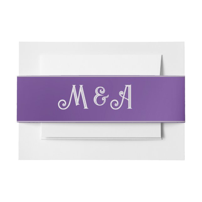 Cintas Para Invitaciones Monograma simple púrpura de ómbre (Anverso Ejemplo)