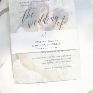 Cintas Para Invitaciones Monograma Simple y Elegante de Boda en Blanco y Ne