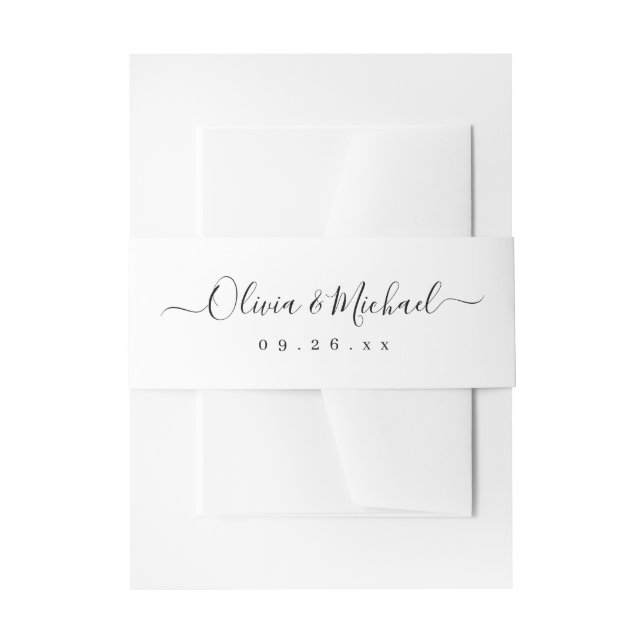 Cintas Para Invitaciones Monograma simple y elegante del boda de guiones (Anverso Ejemplo)