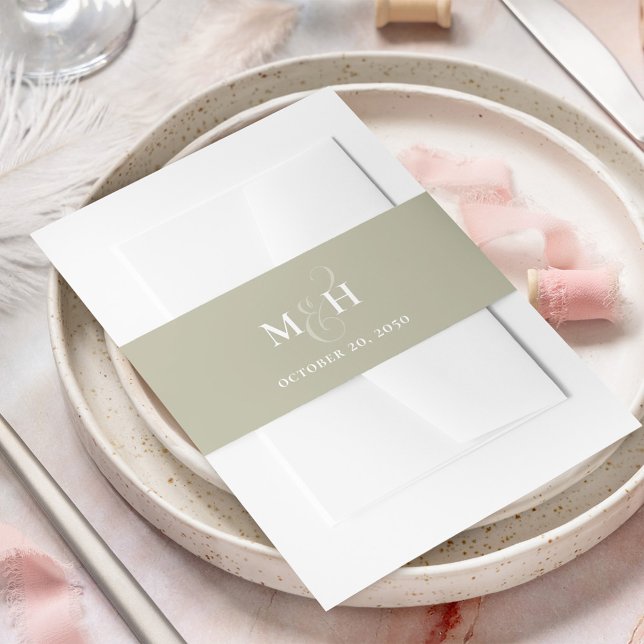 Cintas Para Invitaciones Monograma verde de sabio simple clásico boda (Elegant sage green simple monogram invitation belly band.)